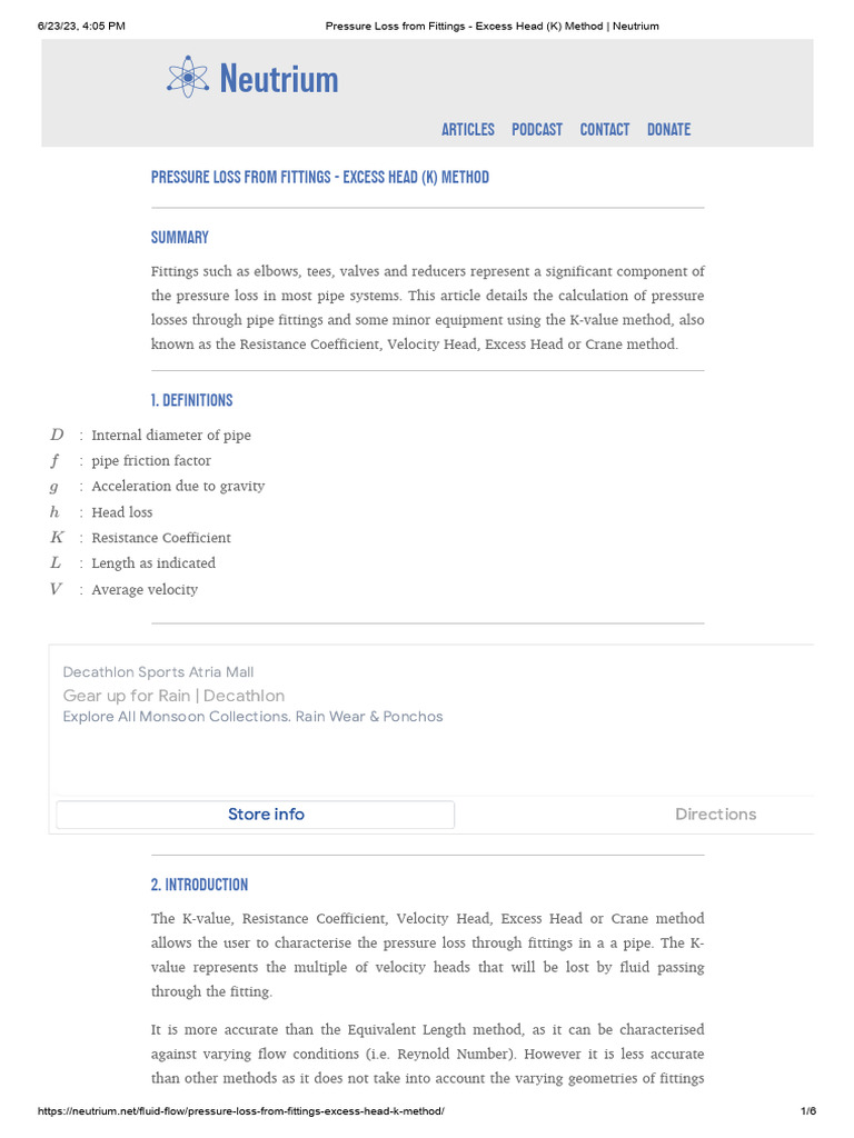 K-Value Method for Pipe Fittings Loss | PDF | Valve | Pipe (Fluid ...