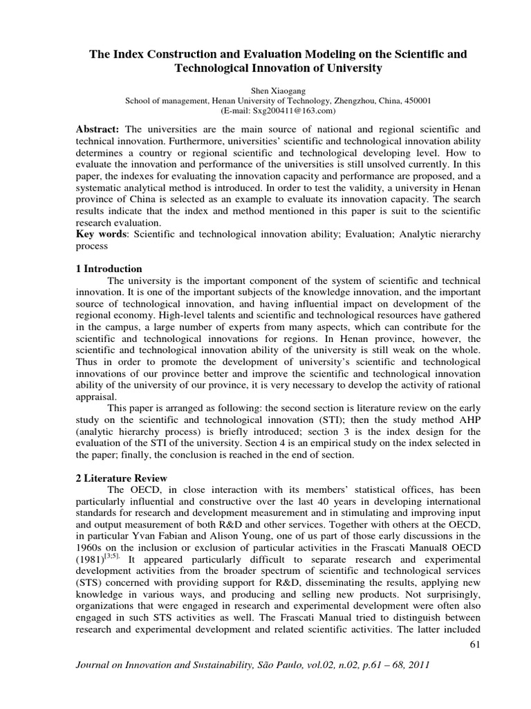 The Index Construction and Evaluation Modeling On The Scientific and ...