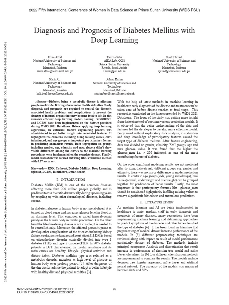 Diagnosis and Prognosis of Diabetes Mellitus With Deep Learning | PDF ...