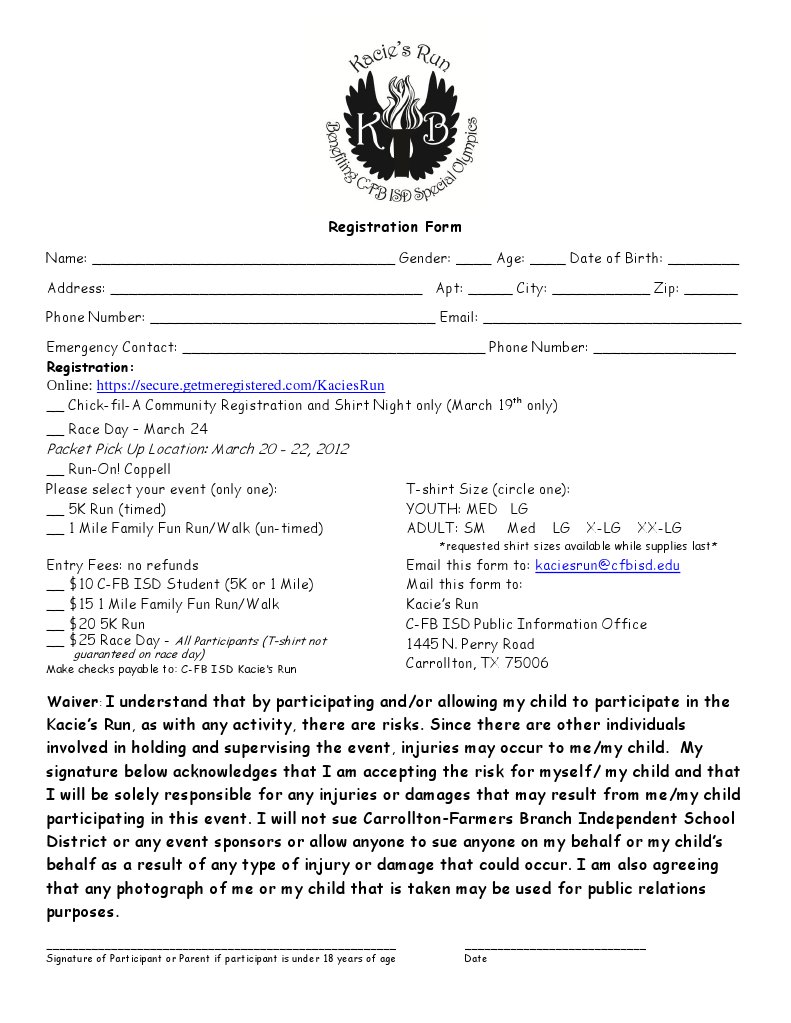 Kacie's Run 2012 Registration Form | PDF | Career & Growth | Social Science