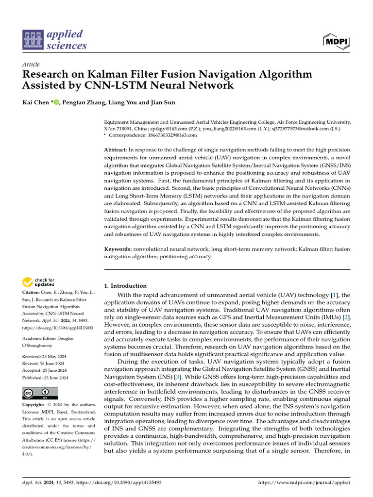 Applsci 14 05493 v2 | PDF | Kalman Filter | Artificial Neural Network