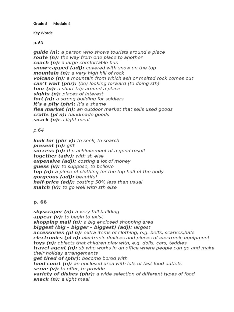 Grade 5 Module 4 Key Words | PDF | Cuisine | Foods