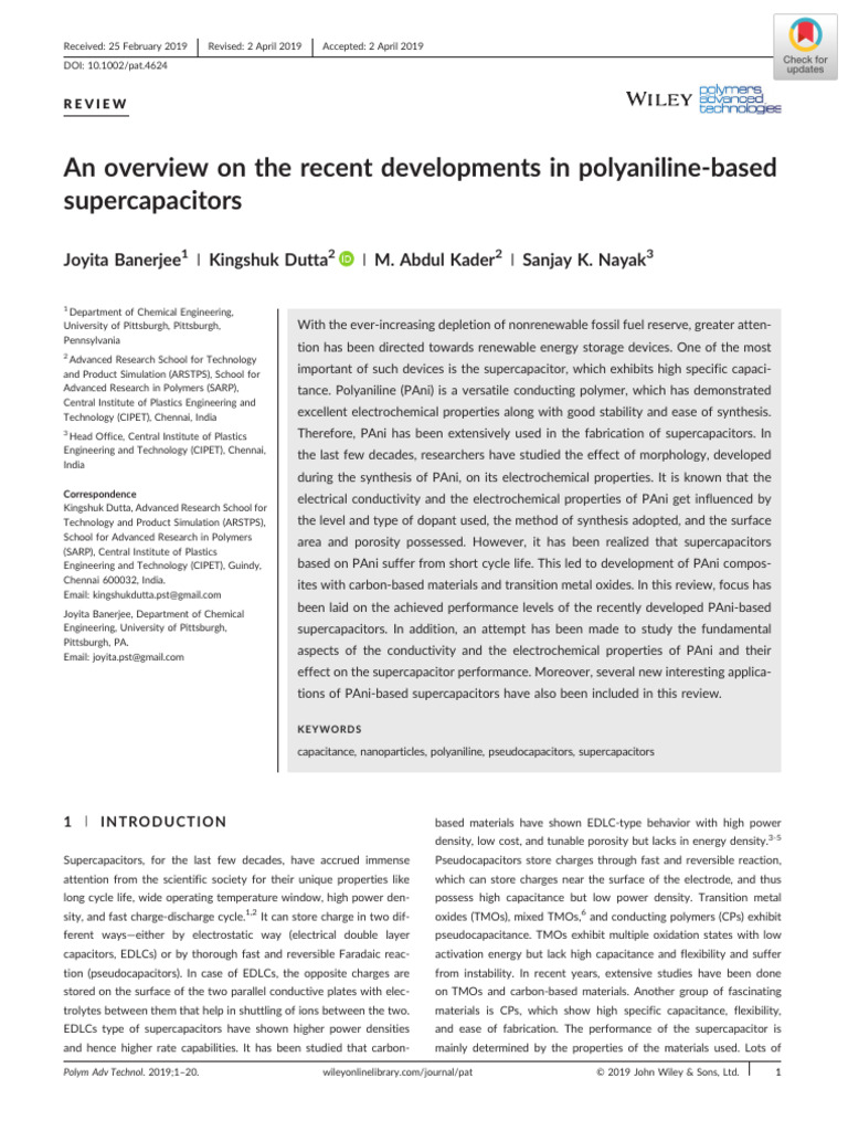 An Overview On The Recent Developments in Polyaniline Based | PDF ...
