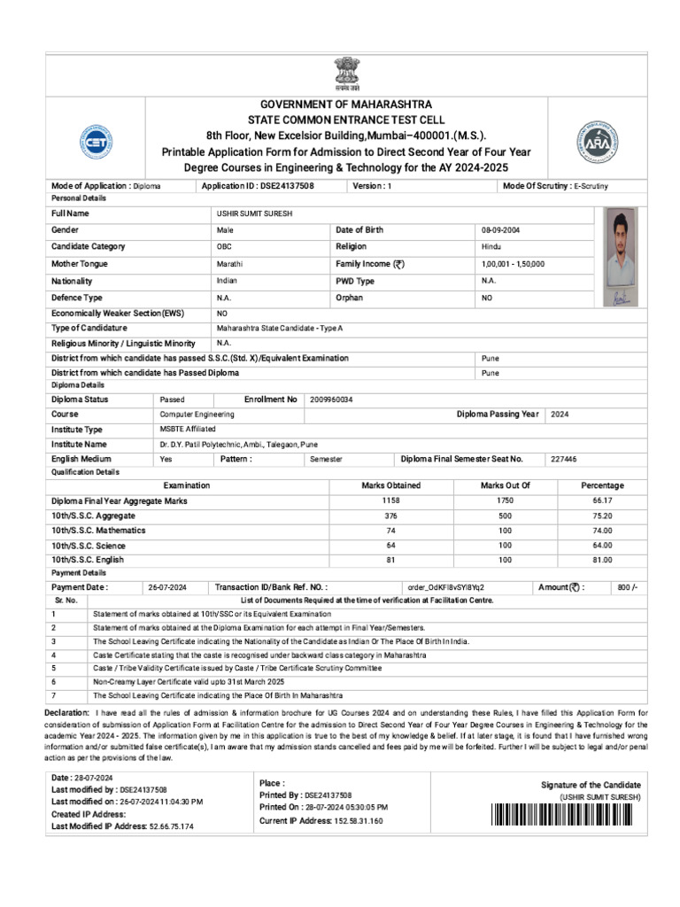 Maharashtra DSE Application 2024-2025 | PDF | Educational Stages ...