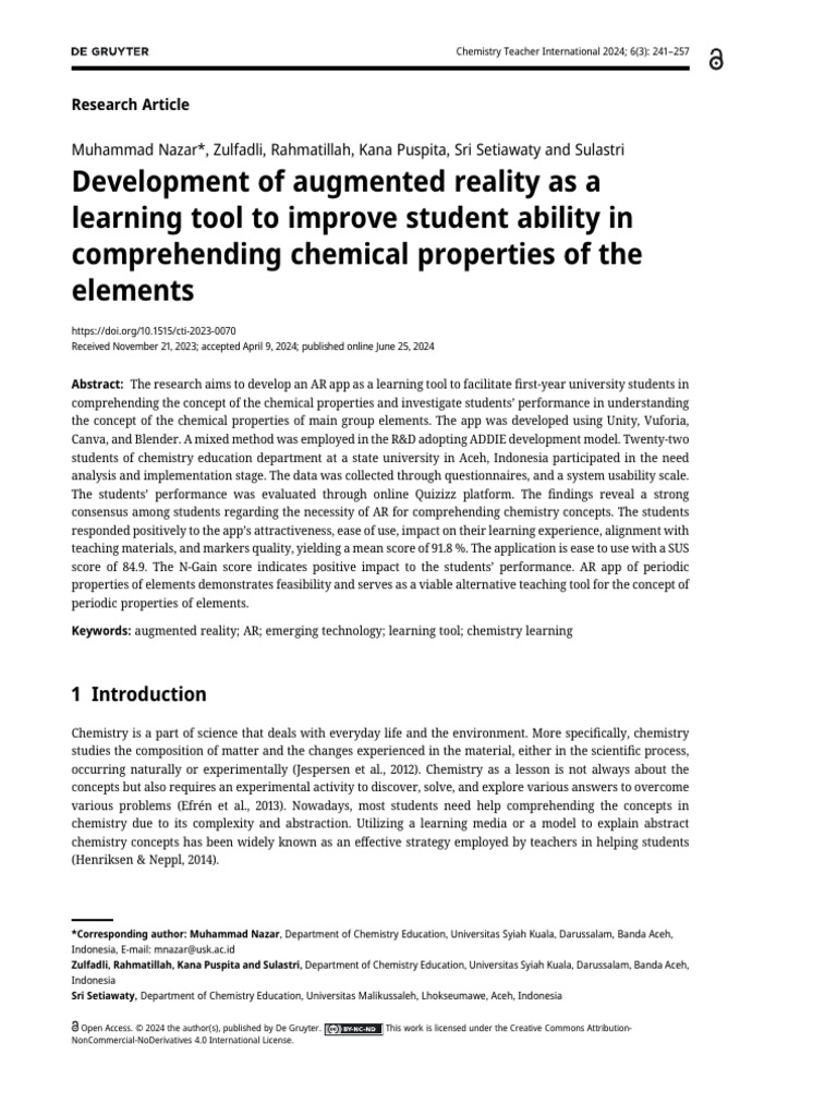 AR Learning Tool for Chemistry Concepts | PDF | Augmented Reality ...
