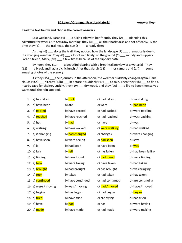 B2 Past Tenses Exercise with Answers | PDF