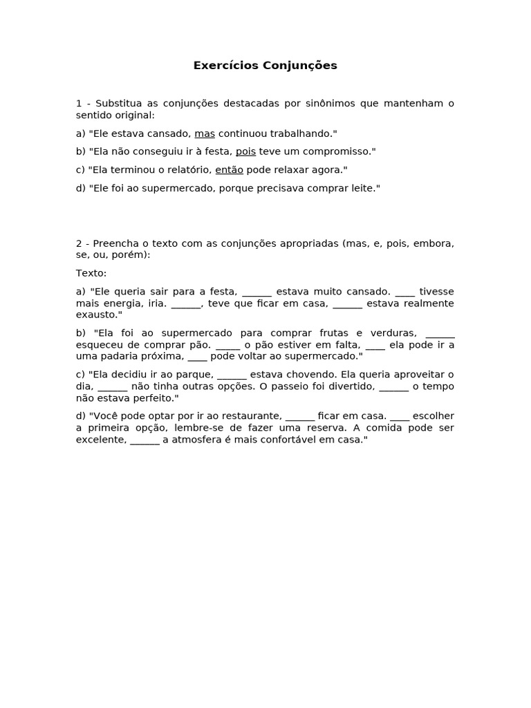 Exercícios sobre Conjunções | PDF