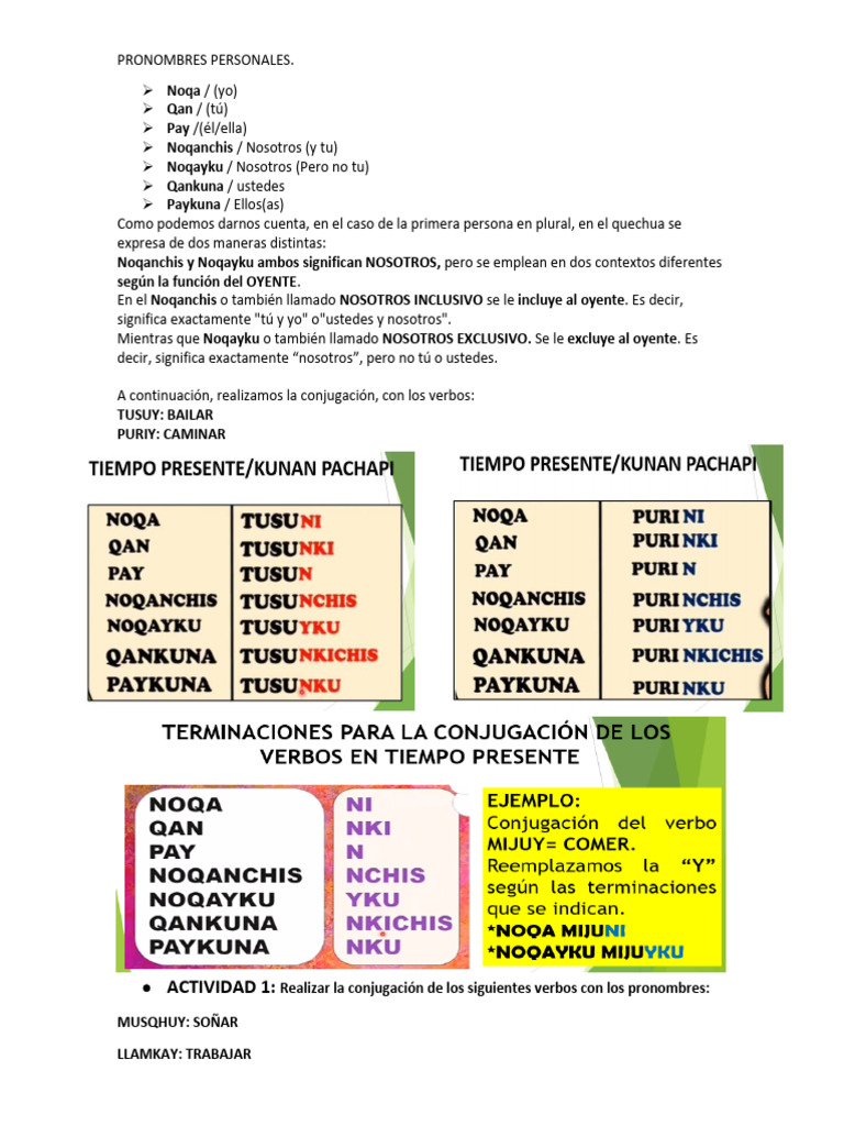 Ficha de Trabajo - Quechua - 4to H | PDF | Artes del Lenguaje y ...