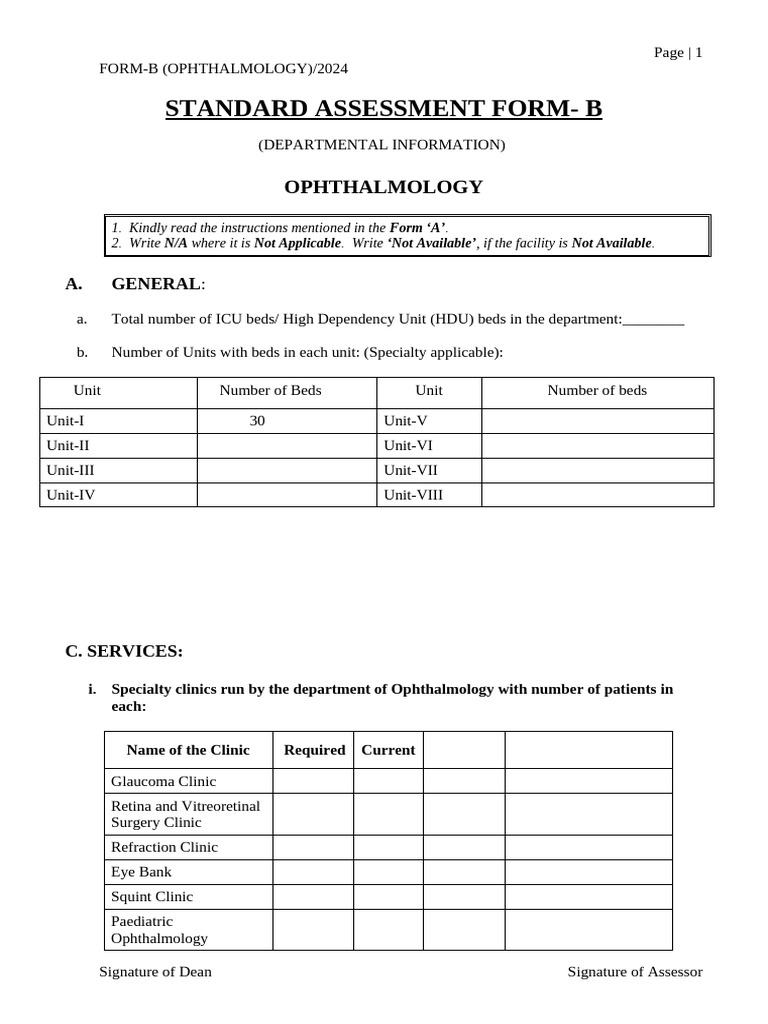 Ophthalmology Assessment Form 2024 | PDF | Ophthalmology | Cornea
