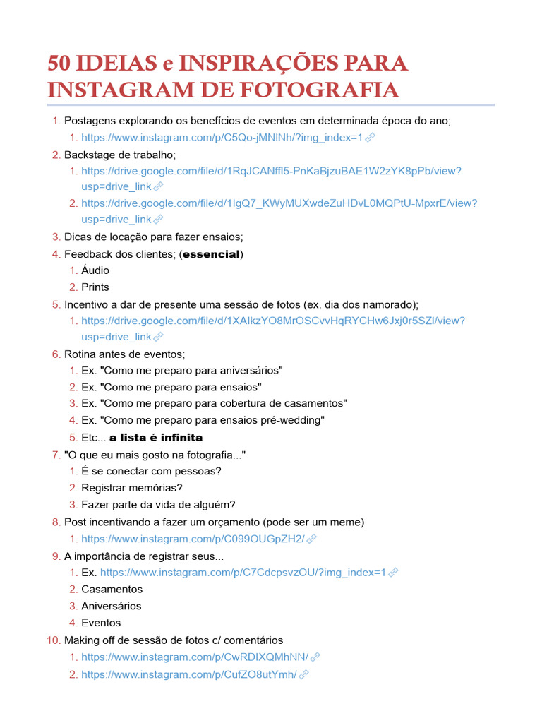 Ideias Criativas para Instagram de Fotografia | PDF