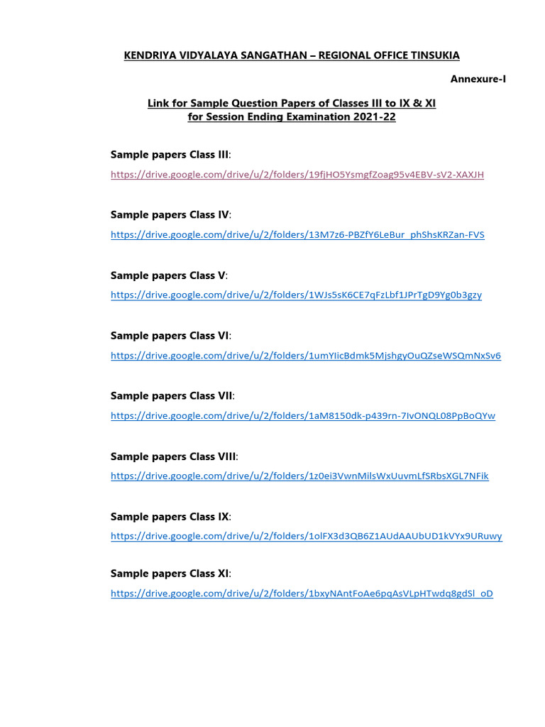 Link For Sample Question Papers of Classes III To IX & XI - 3 | PDF ...