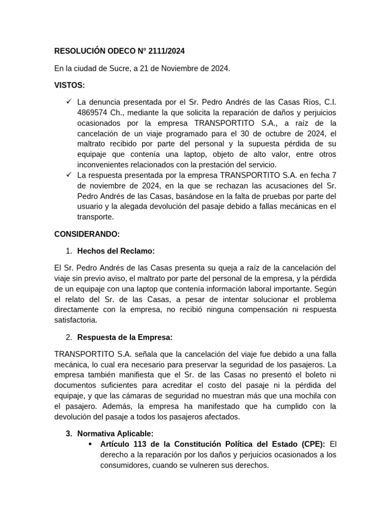Resolución de Odeco | PDF | Daños y perjuicios