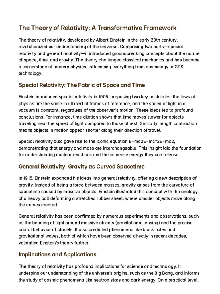 Understanding Einstein's Theory of Relativity | PDF | General ...