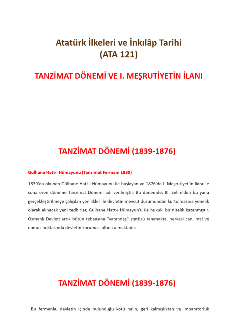 ATA121 04 DERS Tanzimat Ve Mesrutiyet | PDF