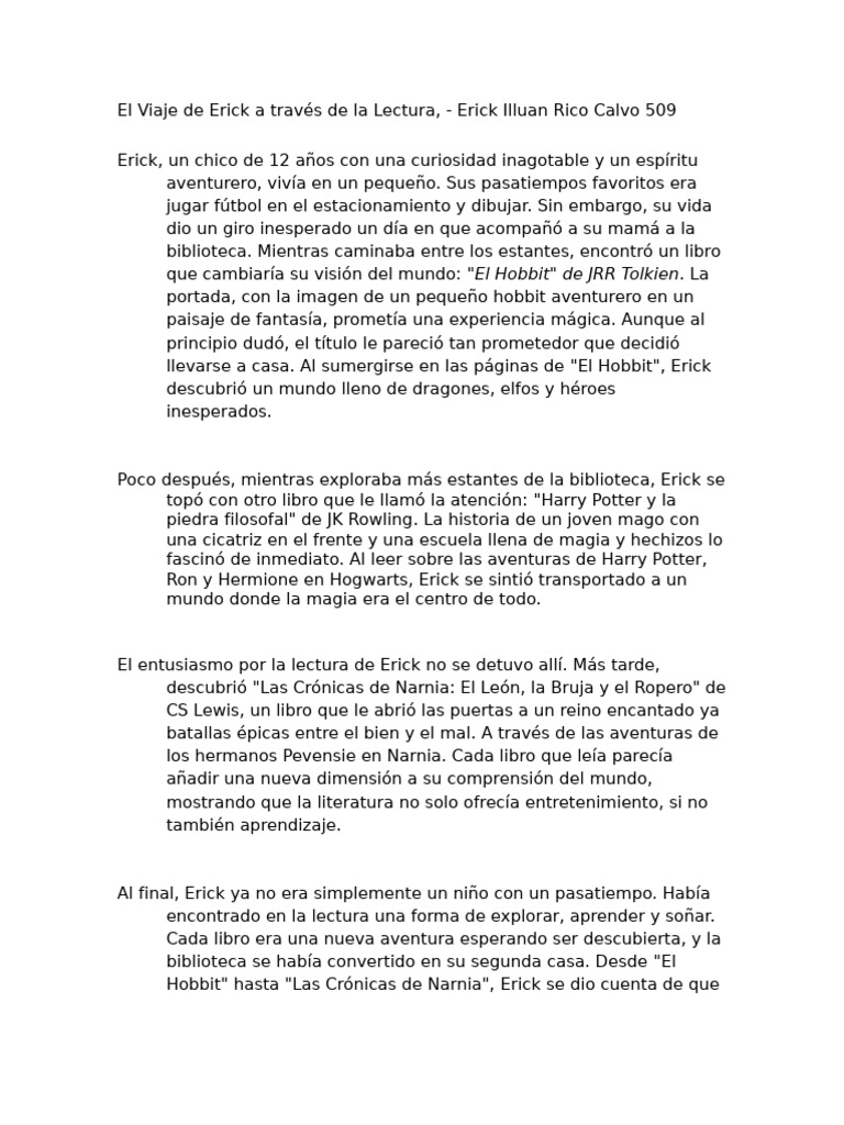 El Viaje de Erick A Través de La Lectura | PDF