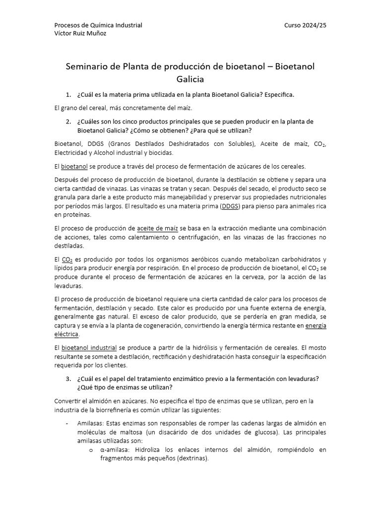 Seminario de Planta de Producción de Bioetanol | PDF | Fermentación ...