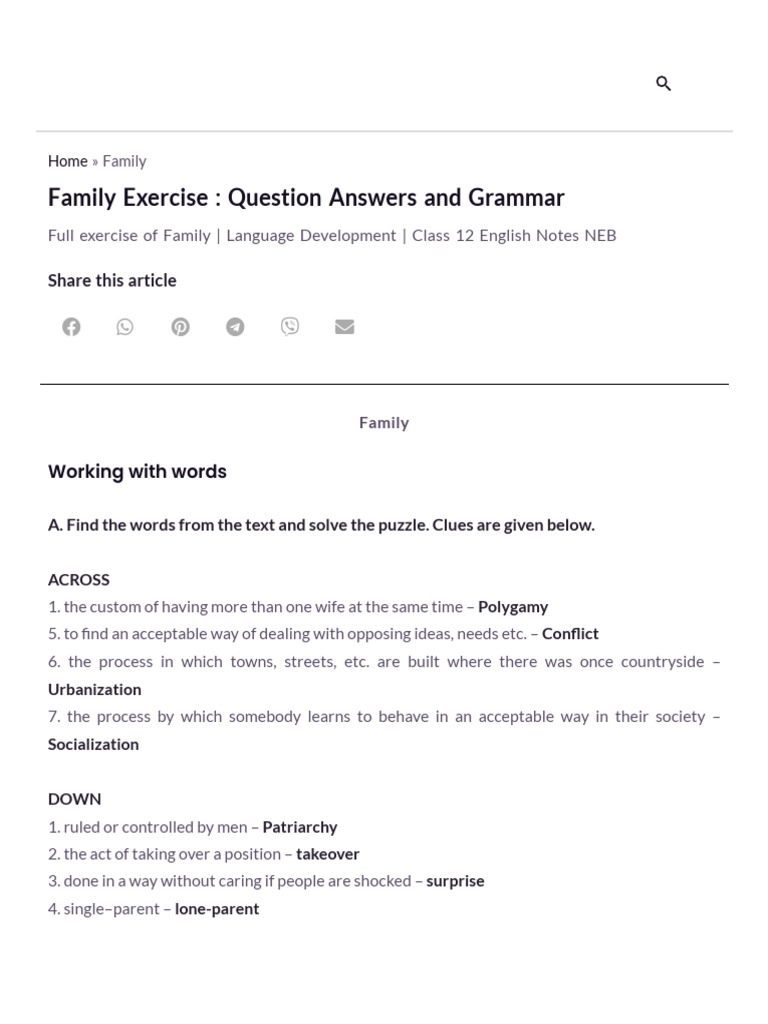 class 12 unit 2 family exercise