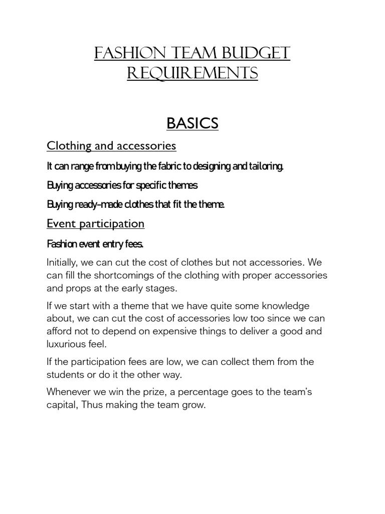 Fashion Team Budget Guidelines | PDF | Career & Growth