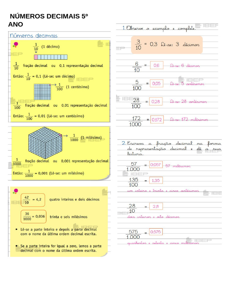 Números Decimais 5º Ano P1 | PDF