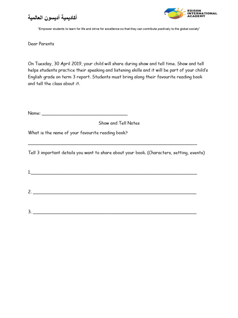 Tda7xjn2TWKX7dwRk1MQ English+show+and+tell+term+3 | PDF | Human ...