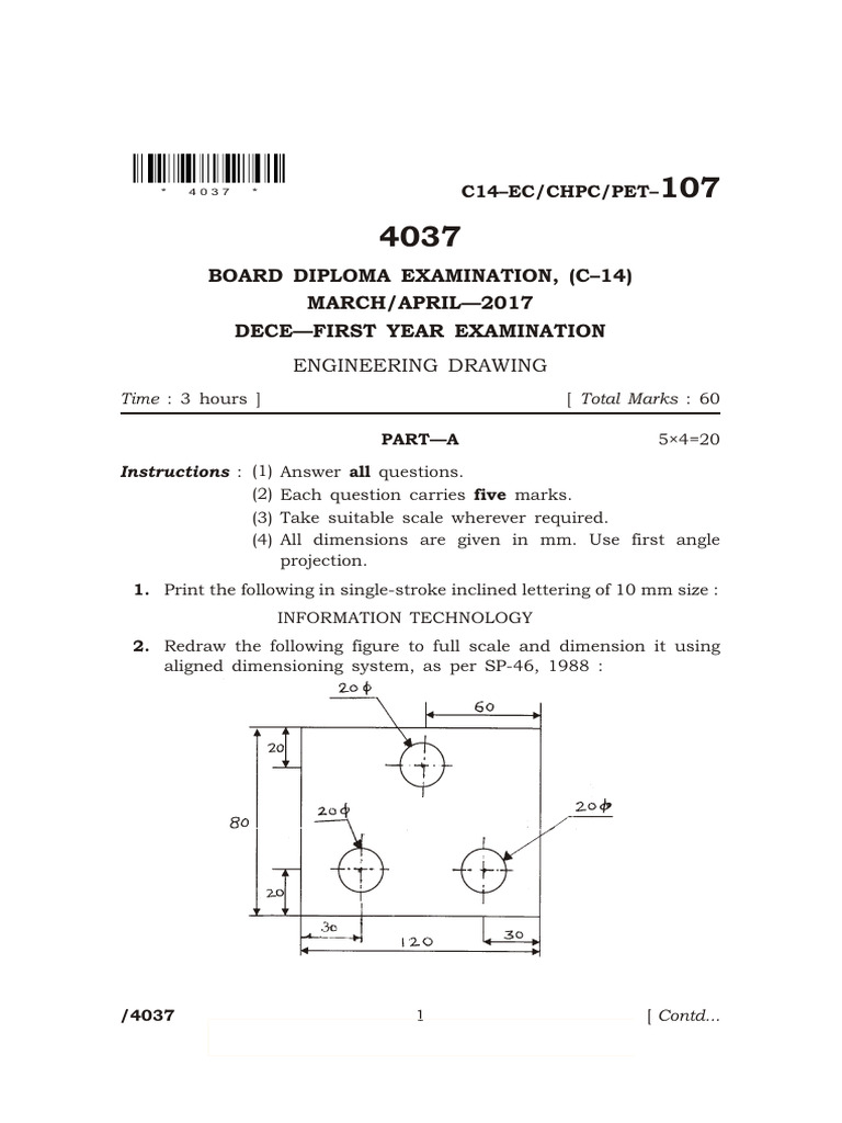 Engineering Drawing Exam Paper 2017 | PDF | Circle | Perpendicular
