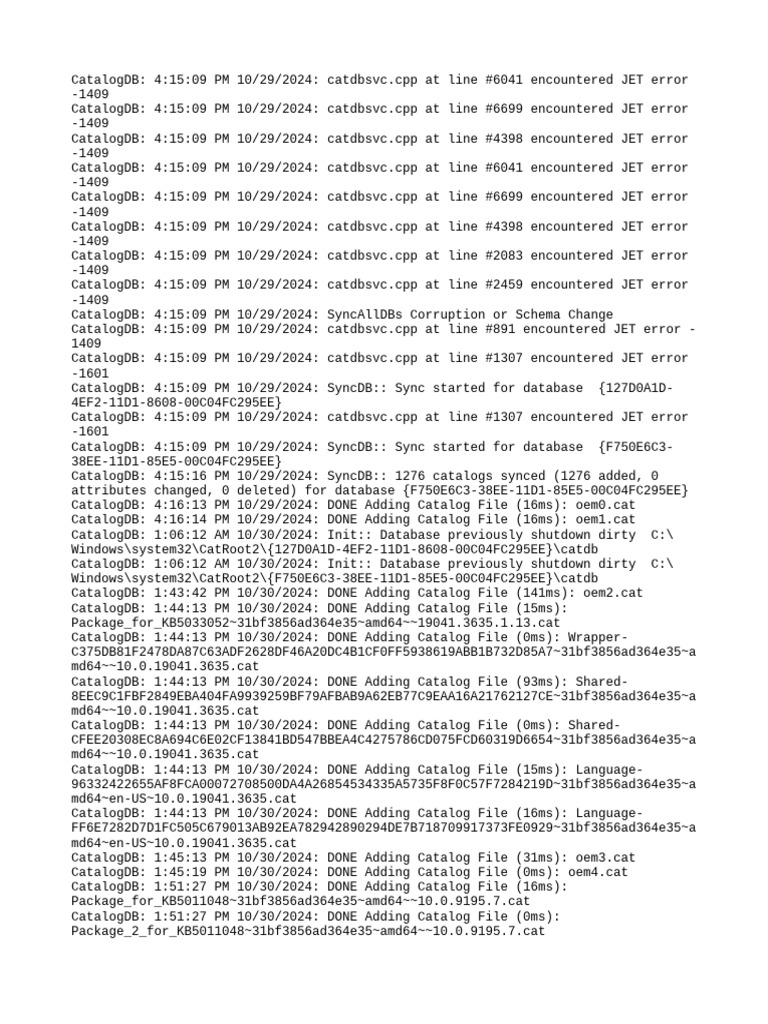 CatalogDB JET Error Log Summary | PDF | Computing Platforms | System ...