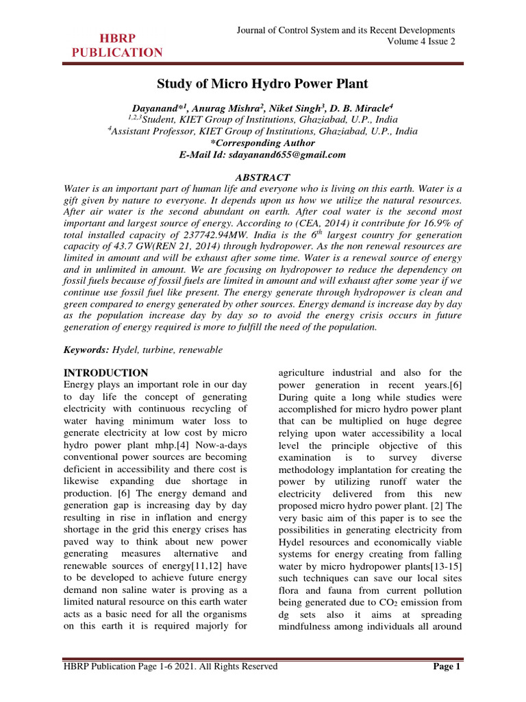 Micro Hydro Power Plant Study | PDF | Turbine | Hydroelectricity