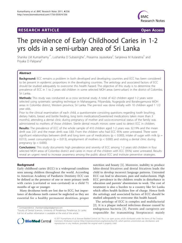Early Childhood Caries Prevalence in Sri Lanka | PDF | Dentistry | Tooth