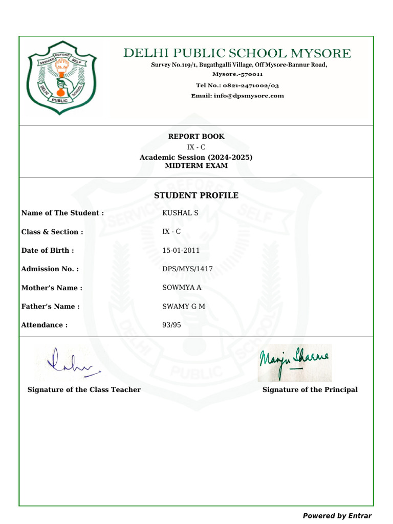 Student Profile: Report Book Academic Session (2024-2025) Midterm Exam ...