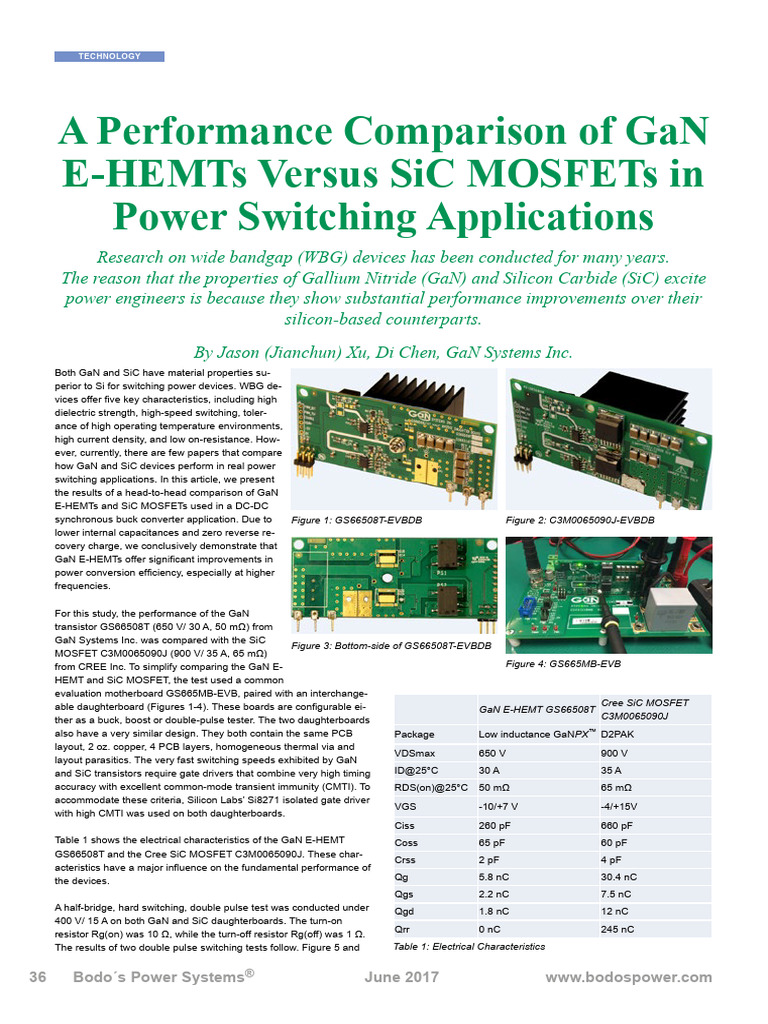 Performance Comparison of GaN E HEMT Vs SiC MOSFETs | PDF | Mosfet ...