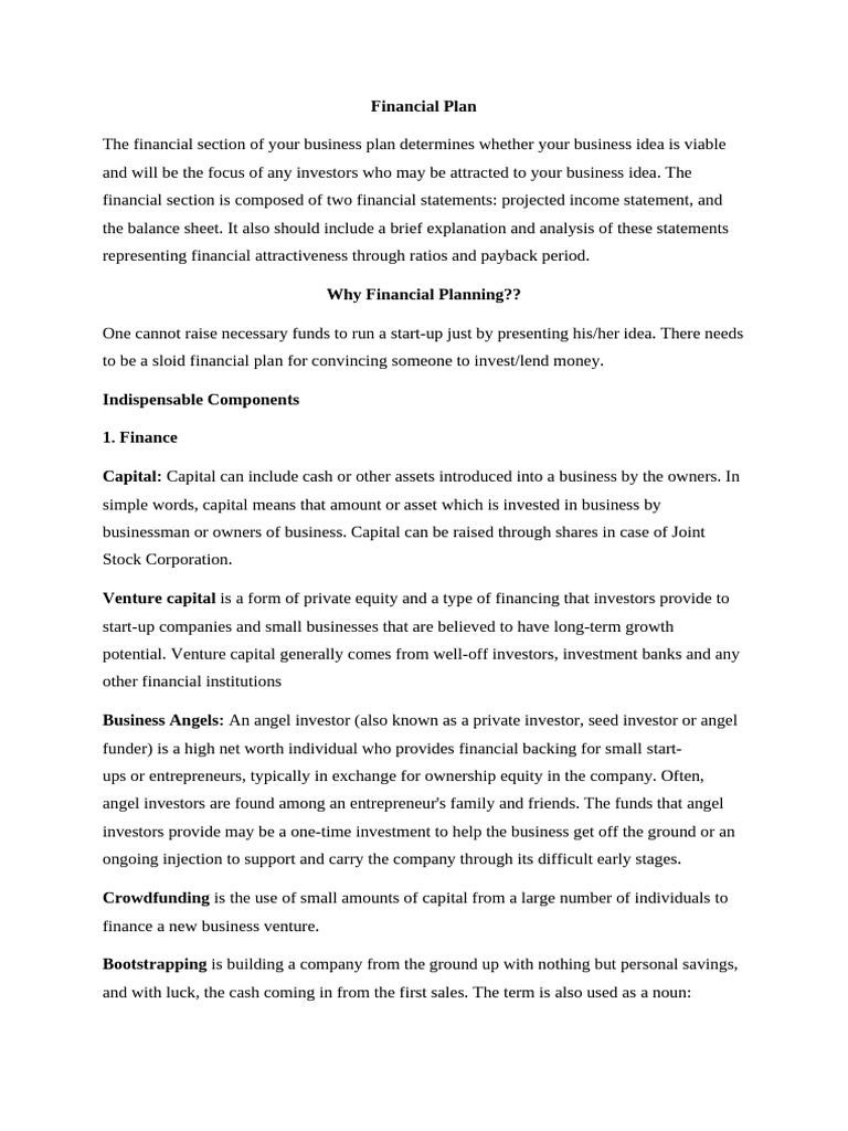 Financial Plan Text | PDF | Expense | Balance Sheet