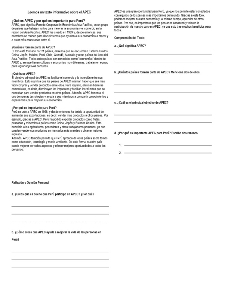 Ficha Com. Leemos Sobre APEC | PDF | Cooperacion economica Asia ...