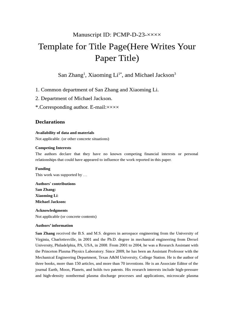 Template For Title Page | PDF
