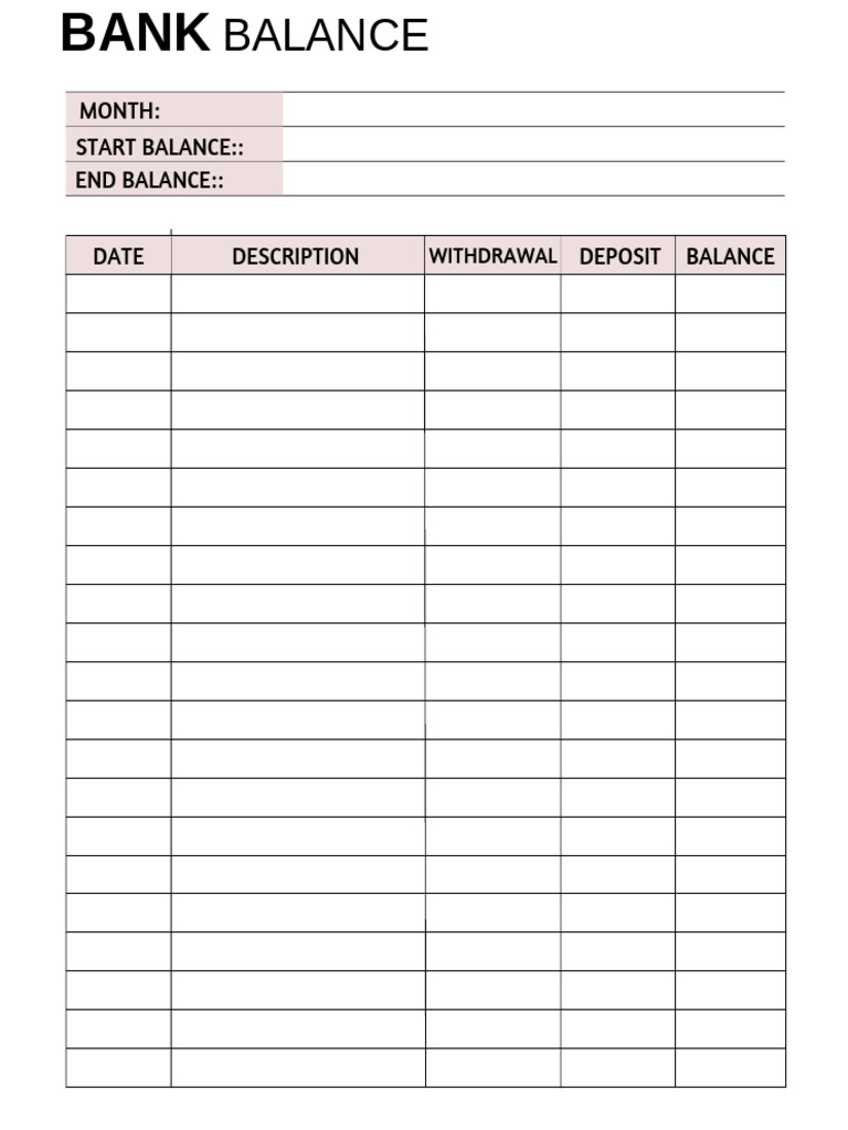 Bank Balance Printable US LETTER | PDF