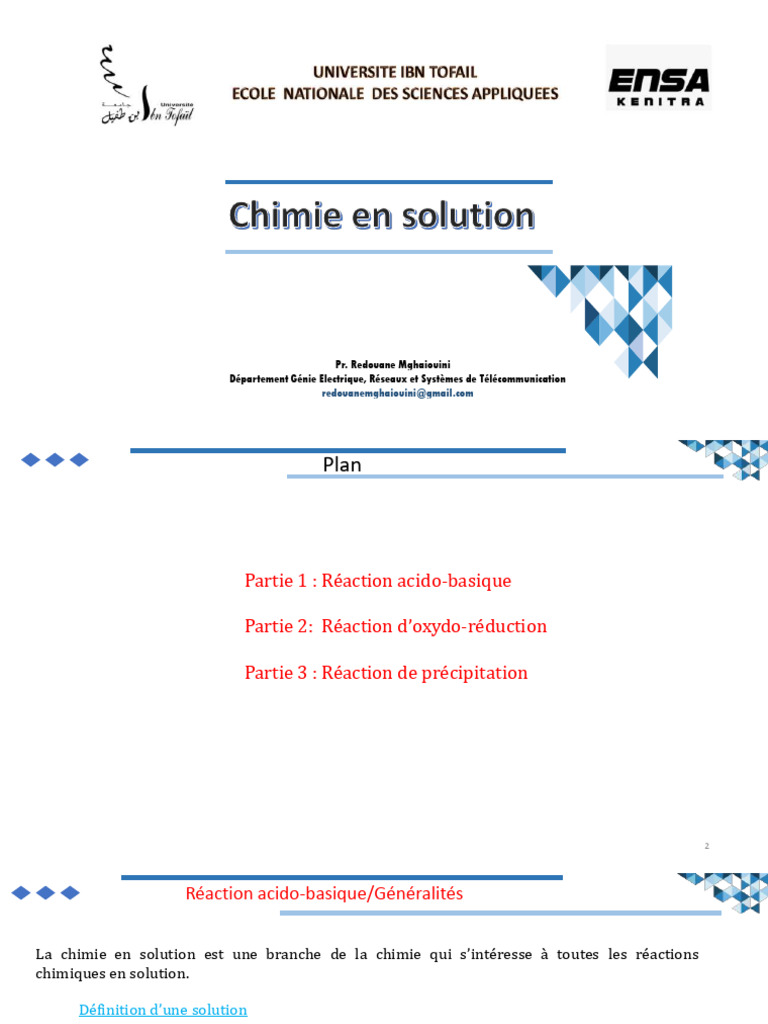 Équilibre chimique en solution | PDF | Concentration molaire ...