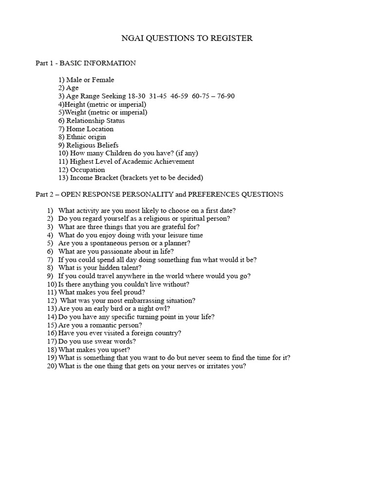 NGAI Registration Questionnaire Guide | PDF | Psychological Concepts ...