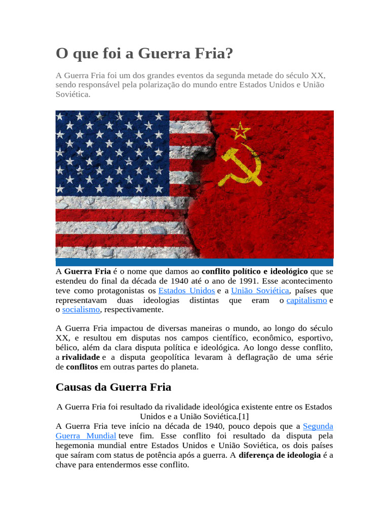 Entenda a Guerra Fria: Causas e Consequências | PDF | Guerra Fria ...