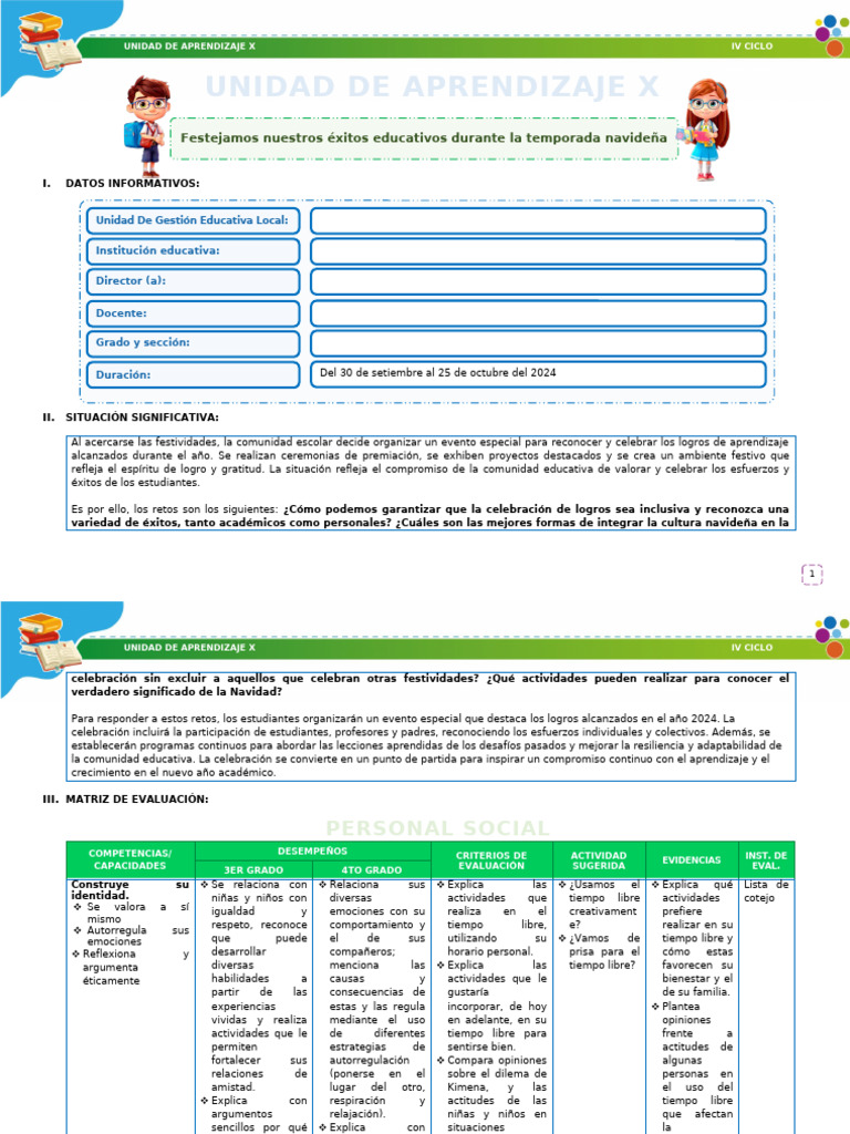Unidad de Aprendizaje 10 IV Ciclo | PDF | Amor | Aprendizaje