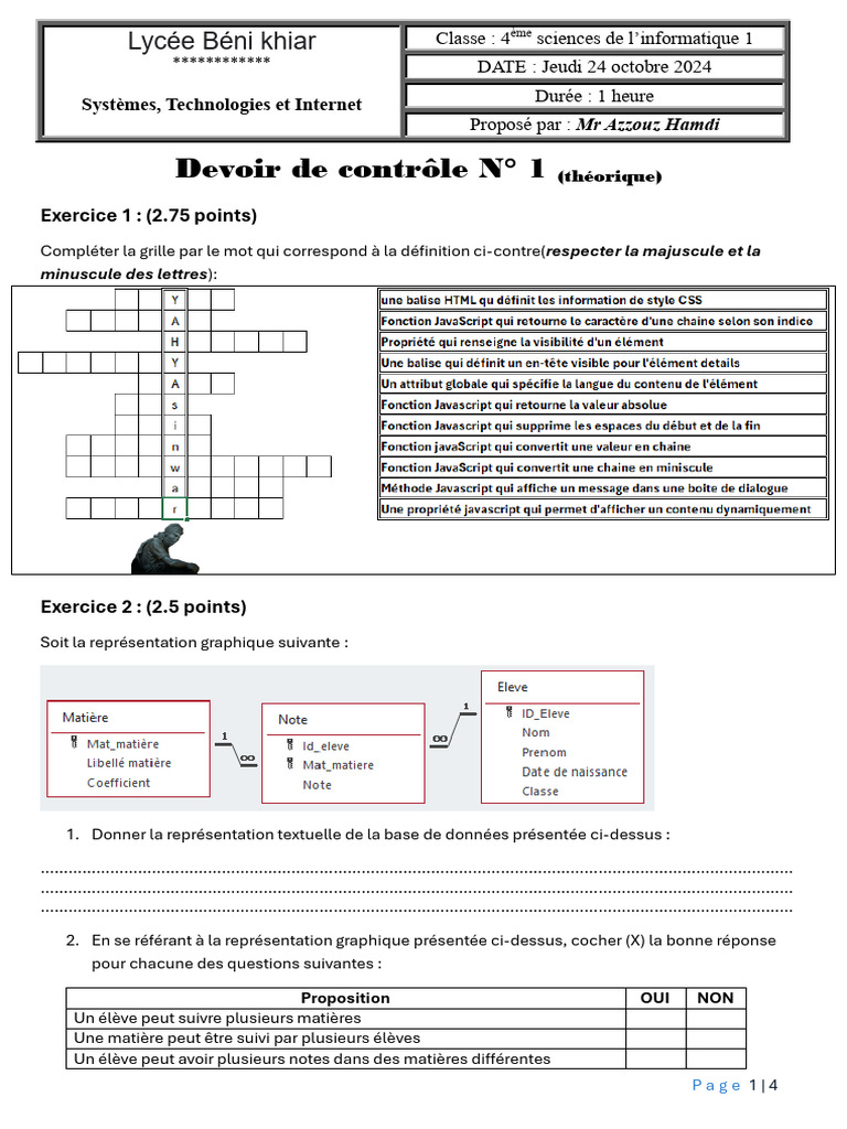 Devoir de contrôle en informatique 4ème | PDF | Informatique