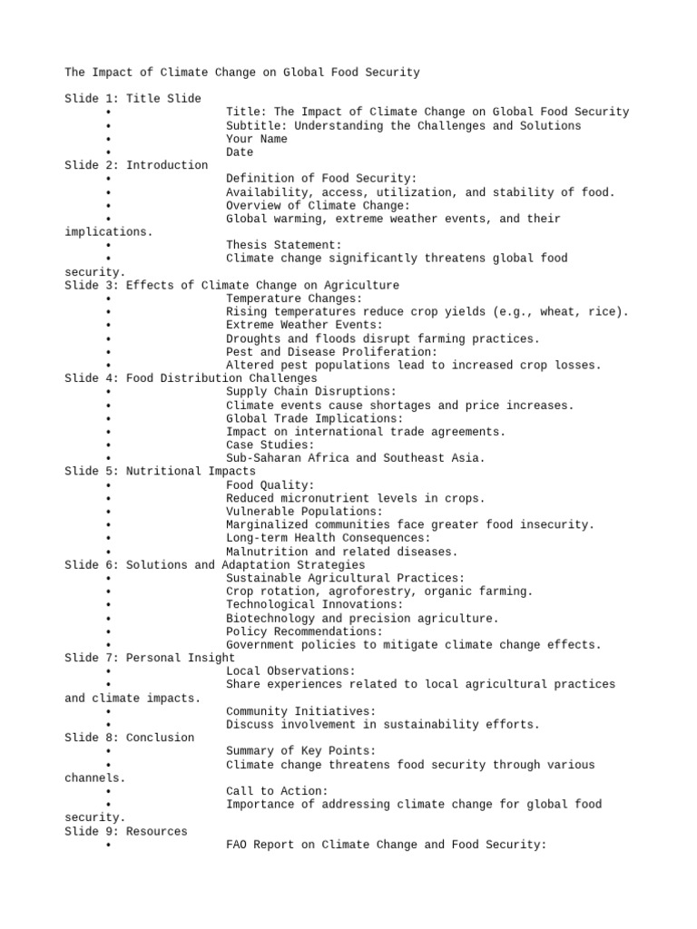 The Impact of Climate Change On Global Food Security | PDF | Food ...