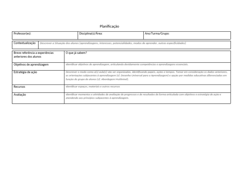Template de Plano de Aula | PDF | Carreira e Crescimento