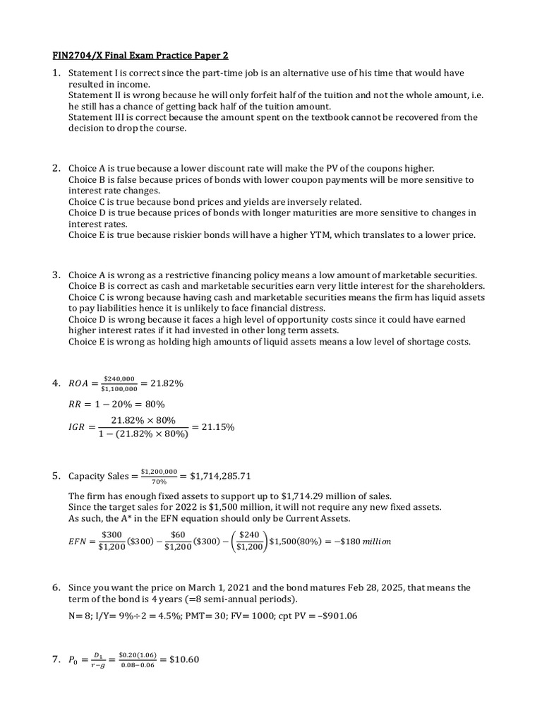 FIN2704/X Exam Practice Paper 2 Guide | PDF | Net Present Value | Bonds ...