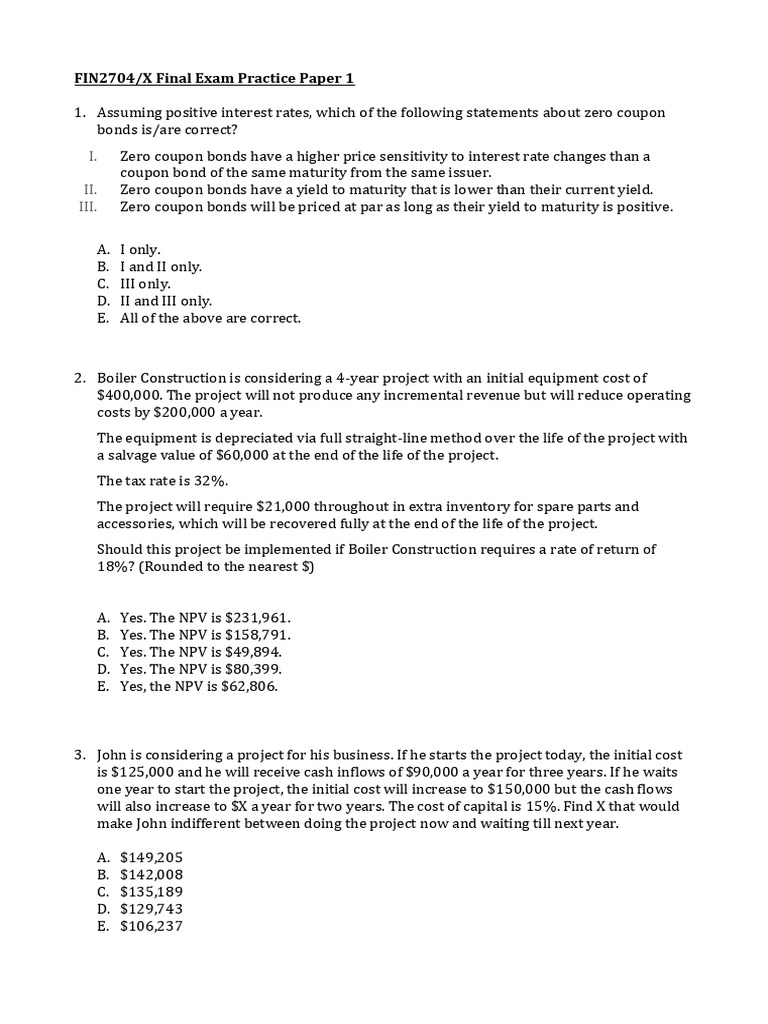 FIN2704/X Exam Practice Questions | PDF | Bonds (Finance) | Capital ...