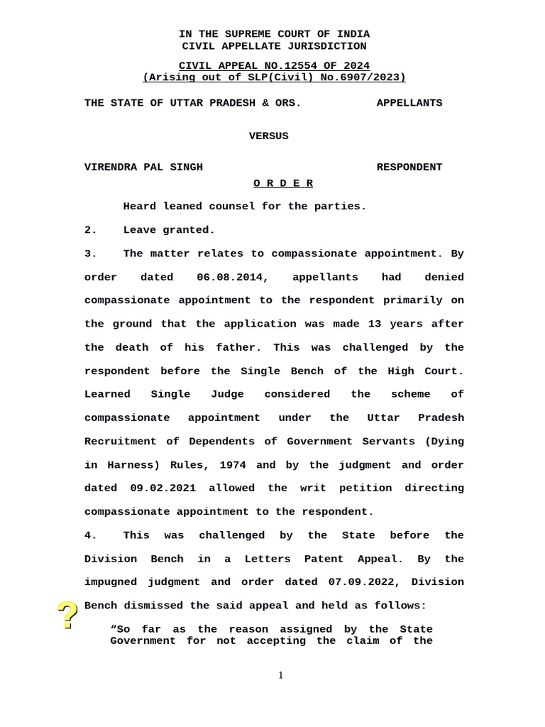 Compassionate Appointment Ruling | PDF | Appeal | Judgment (Law)