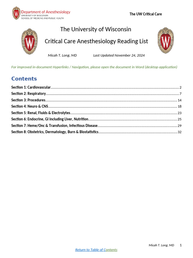 UW Critical Care Anesthesiology Guide | PDF | Lung | Interventional ...