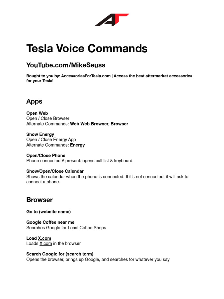Tesla Voice Commands for Model Y & 3 | PDF | Trunk (Car) | Automotive ...
