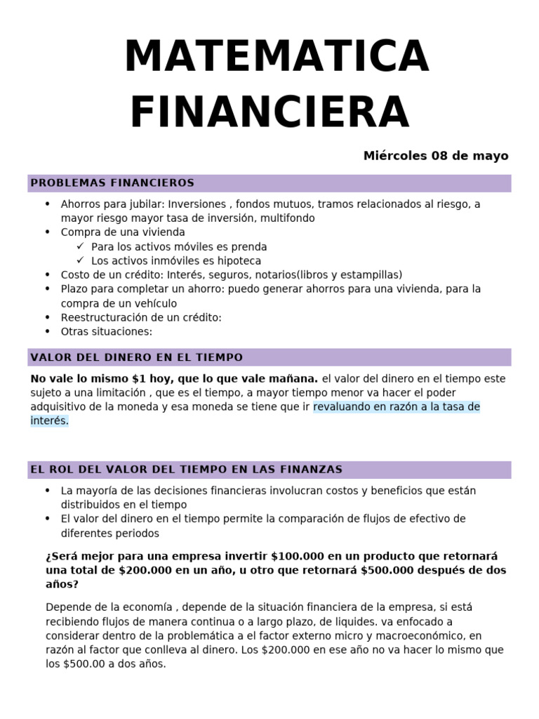 Apuntes Matematicas Financiera | PDF | Interés | Tasas de interés