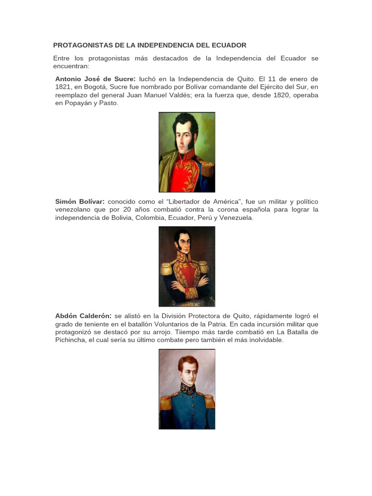 Protagonistas de la Independencia del Ecuador PDF