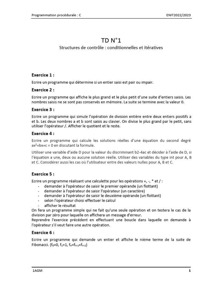 Exercices de Programmation C | PDF | Ordinateurs