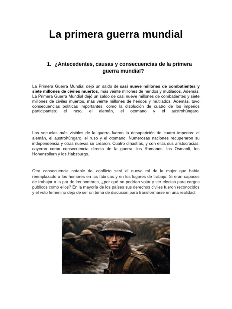 Causas y consecuencias de la Primera Guerra Mundial | PDF | Primera ...